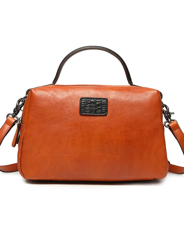 Vintage Genuine Leather Women Double Zipper Casual Handbag High Quality