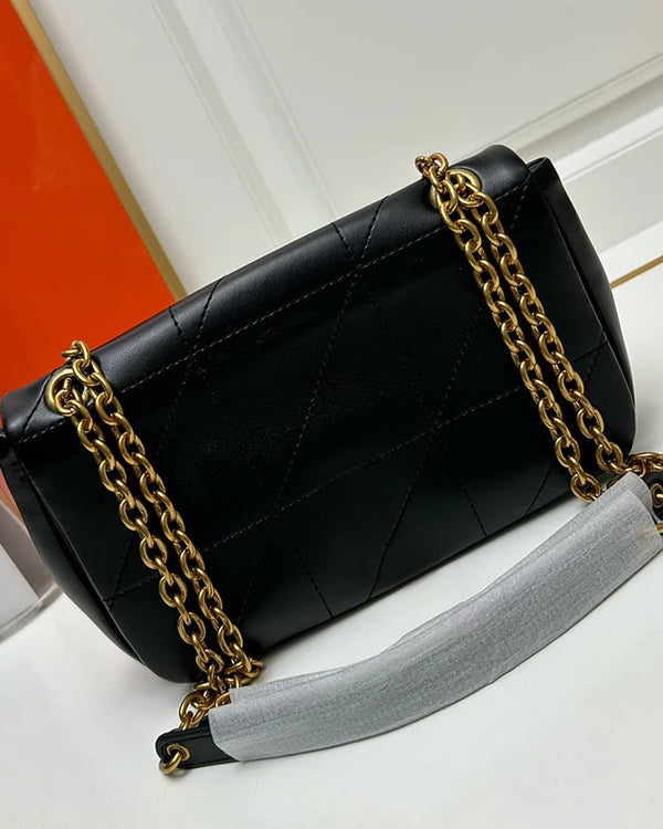 Classic Brand Leather Bag for Women 2024 New Fashion Luxury Soft Black Crossbody Bag Vintage Handbag with Metal Chain
