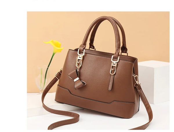 Fashion Cow Leather Women Solid Bowknot Handbag OL Casual Totes