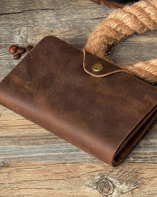 Fashion Vintage Crazy Horse Leather Wallet Genuine Leather Men Wallet Casual Long Money Clip Leather Coin Bag Clutch Bag Brown