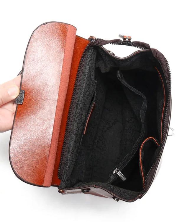 Genuine Leather Vintage Handmade Women Solid Simpe Backpack