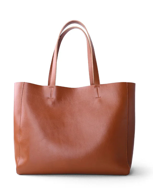 Genuine Leather Women Large Capacity Totes Handbag Vintage Shopping Bag