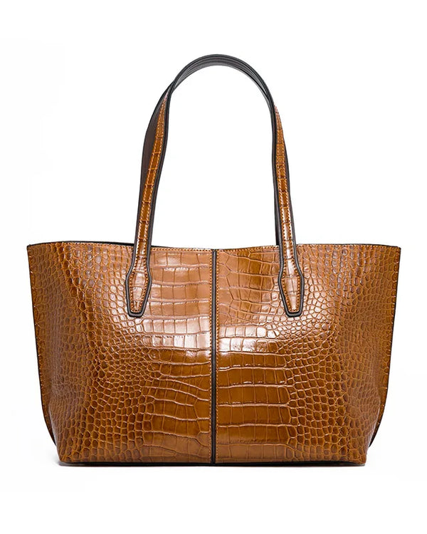 Genuine leather crocodile pattern women large shopping bag casual totes