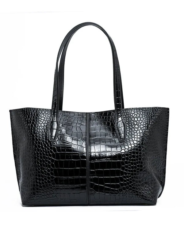 Genuine leather crocodile pattern women large shopping bag casual totes