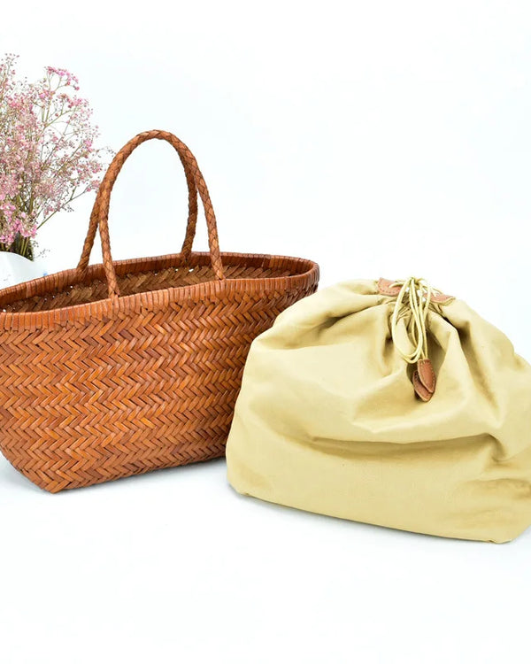 Genuine leather women knited handmade shopping bag casual beach bag