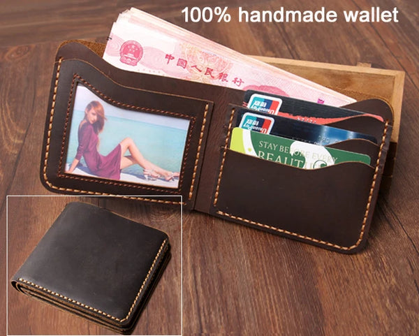 Handmade Vintage Crazy Horse Leather men Wallet Men Purse Genuine Leather Wallet male purse short style money holder clutch bag