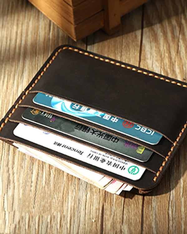 Handmade Vintage Genuine leather Credit Card Holders Men Small Card ID Holder women coin bag simple Thin Name Bus Card Sleeve
