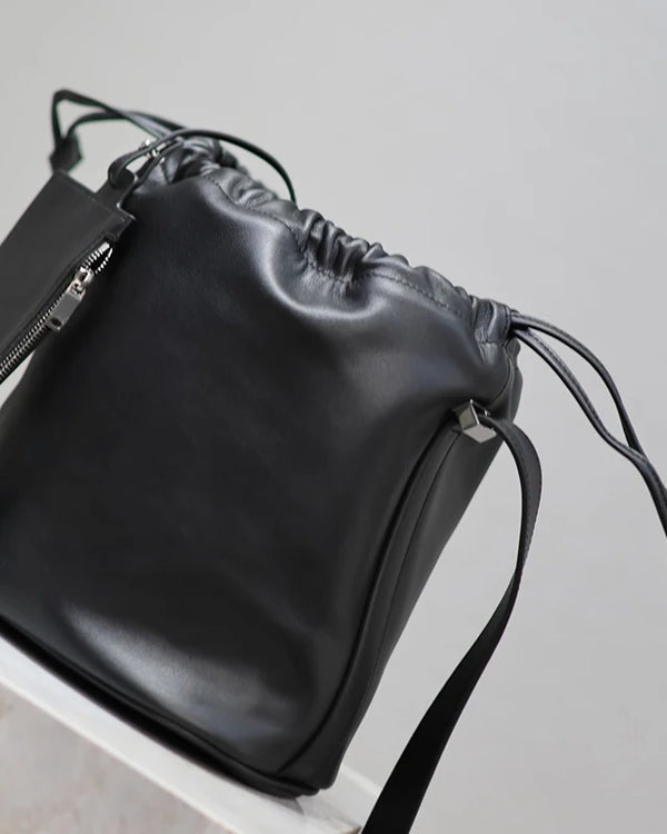 Khaki Color Retro Small Bucket Bags Men's  Women's  2024 New Fashion Trend Leather Single Shoulder Bag Concise Cross Body Bags