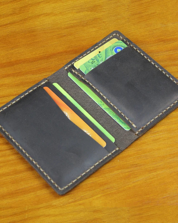 MUNUKI Handmade Vintage Crazy Horse Leather Card Holder Mini Card Wallets Thin Credit Card Cases Business Card ID Holder MC-405