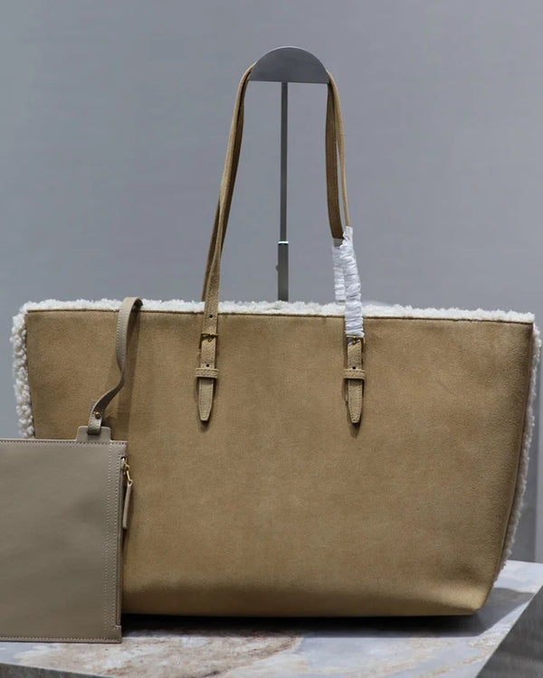 Original Handmade Custom Lamb Hair Shopping Bag 2024 Fashion Retor Large Capacity Tote Bags Women's  Concise Commuter handbags