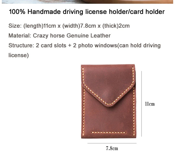Vintage Handmade Crazy horse Genuine Leather Card Holder Men Leather Driving License Holder Card ID Case buiness card wallet